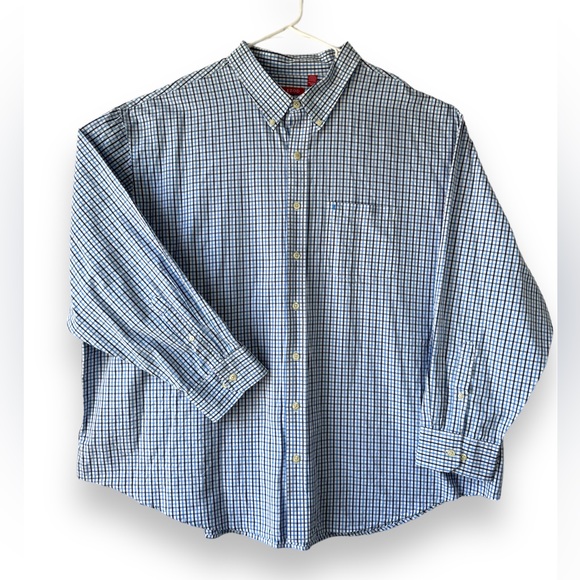 IZOD 2015 Men’s Long Sleeve Button Down Navy/Light Blue/ White Plaid Shirt 4XL - Picture 1 of 17